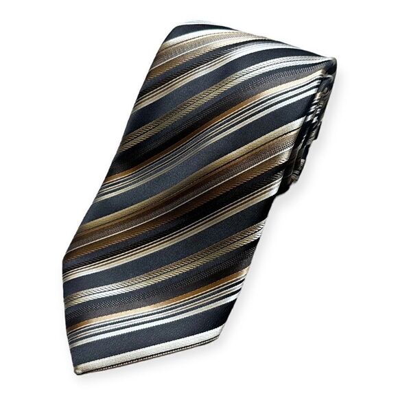 Covington Neck Tie Men's Brown Striped Satin Pointed - Picture 1 of 6